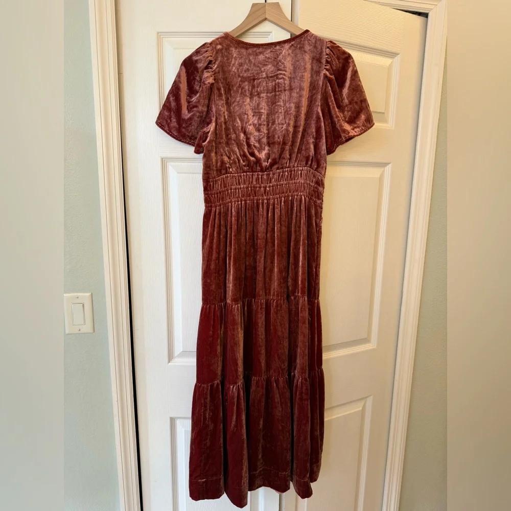 Anthropologie Velvet Maxi Dress in Deep Rust/Raspberry color small petite - Picture 8 of 10